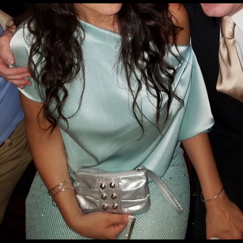 St. John Collection off the shoulder Silk Dress